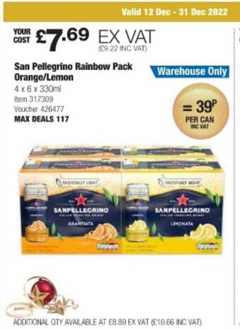 Costco San pellegrino rainbow pack orange-lemon offer