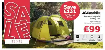 GO Outdoors Eurohike sendero 4 nightfall family tent offer
