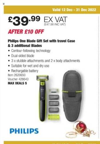 Costco Philips one blade gift set with travel case & 3 additional blades offer