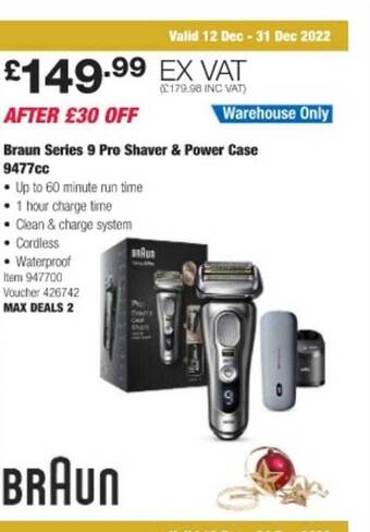 Costco Braun series 9 pro shaver & power case 9477cc offer