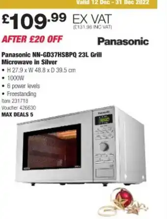 Costco Panasolic nn-gd37hsbpq 23l grill microwave in silver offer