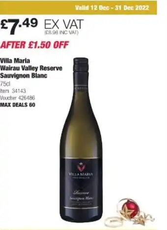 Costco Villa maria walrau valley reserve sauvignon blanc offer
