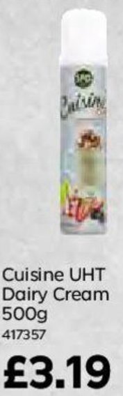 Bestway Cuisine UHT Dairy Cream 500g offer