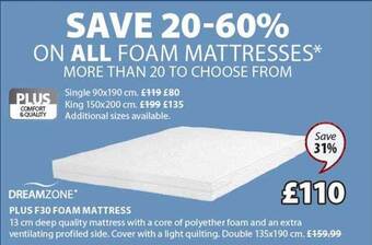 JYSK Plus f30 foam mattress offer
