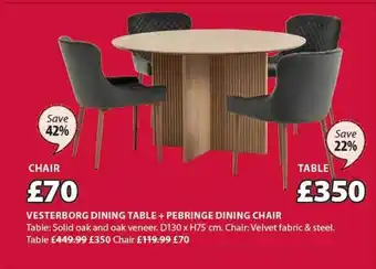 JYSK Vesterborg dining table + pebringe dining chair offer