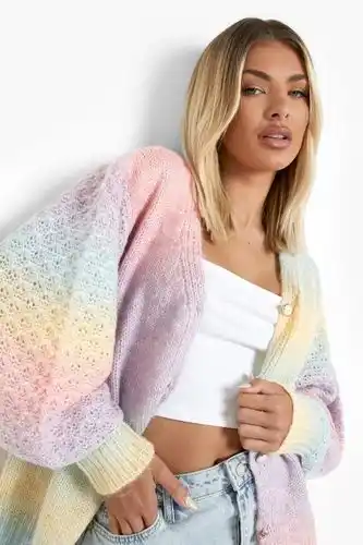 Boohoo Boohoo womens soft knit ombre puff sleeve cardigan - pink - s, pink offer