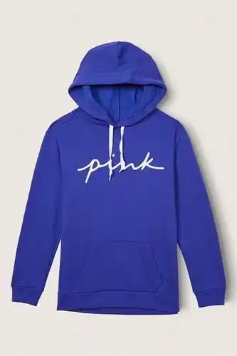 Victoria's Secret Victorias secret pink victoria's secret pink majestic sapphire script logo everyday lounge campus pullover hoodies - majestic offer