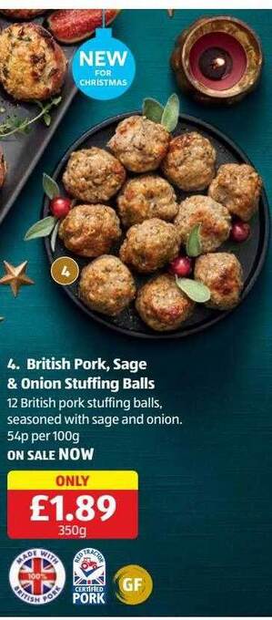 Aldi British pork sage & onion stuffing balls offer