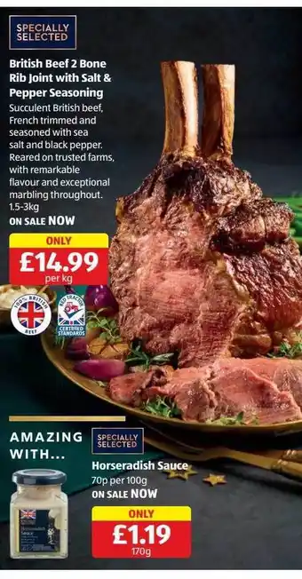Aldi British beef 2 bone rib joint with salt & pepper seasoning offer