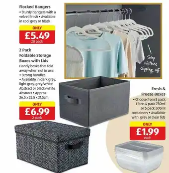 Aldi Flocked hangers 2 pack foldable storage boxes with lids fresh & freeze boxes offer