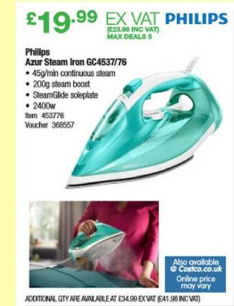 Costco Philips Azur Steam Iron Gc4537 76 offer