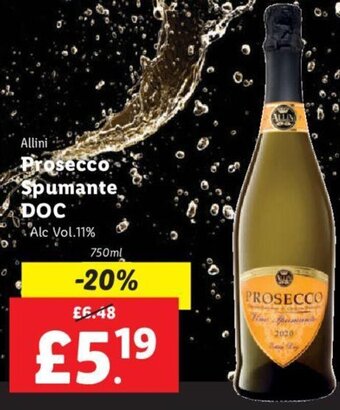 Lidl Allini Prosecco Spumante Doc 750ml offer