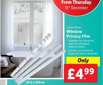 Lidl Livarno Home Window Privacy Film 67.5x 200cm offer