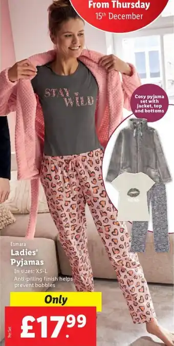 Lidl Esmara Ladies' Pyjamas In sizes:Xs-L offer