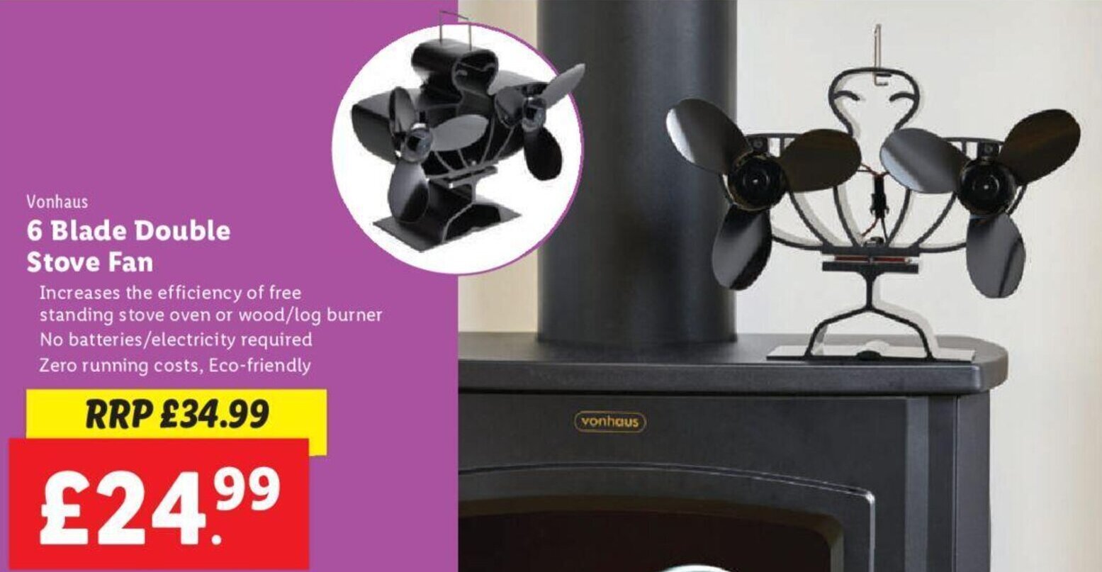 Vonhaus 6 Blade Double Stove Fan offer at Lidl