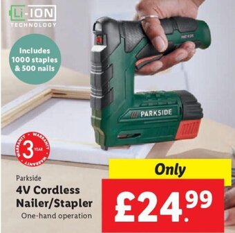 Lidl Parkside 4V Cordless Nailer/Stapler offer