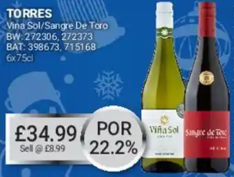 Bestway Torres Vina Sol/ Sangre de Toro 6x75cl offer