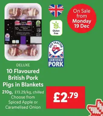 Lidl Deluxe 10 Flavoured British Pork Pigs in Blankets 210g offer