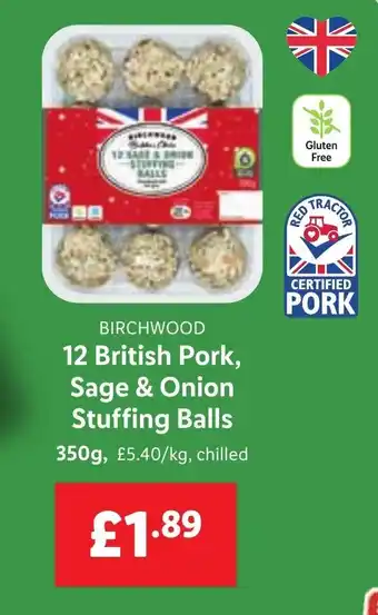 Lidl 12 British Pork, Sage & Onion Stuffing Balls 350g offer