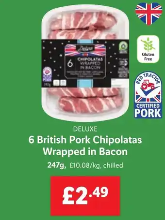 Lidl 6 British Pork Chipolatas Wrapped in Bacon 247g offer