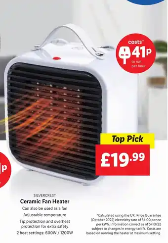 Lidl Ceramic Fan Heater offer