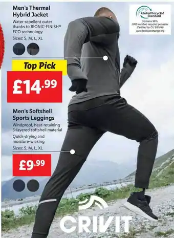 Lidl Men's thermal hybrid jacket, men's softshell sports leggings offer