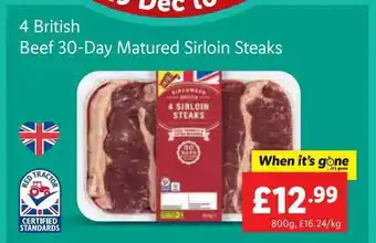 Lidl 4 british beef 30day matured sirloin steaks offer