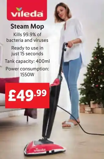 Lidl Vileda Steam Mop Tank capacity: 400ml Power consumption: 1550W offer