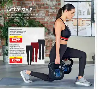 Aldi Ladies fitness bra, ladies fitness tights-trousers offer