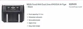 Ninja Foodi Max dual zone AF4OOUK Air fryer Food capacity: 9.5L