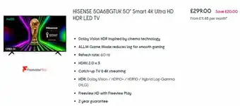 Hisense 5OA6BGTUK 5O" Smart 4K Ultra HD HDR Led TV