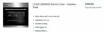 Currys PC World Logik LBFANX16 Electric Oven- Stainless steel 59.5x59.4x56.7 cm (HxWxD) offer