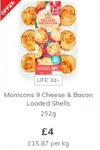 Morrisons Morrison 9 cheese & bacon loaded shells 252g offer