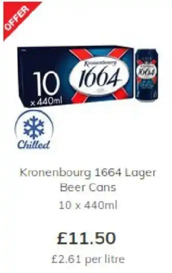 Morrisons Kronenbourg 1664 Lager beer cans 10x440ml offer