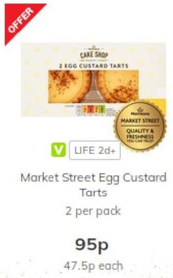 Morrisons Market street egg custard tarts 2 per pack offer