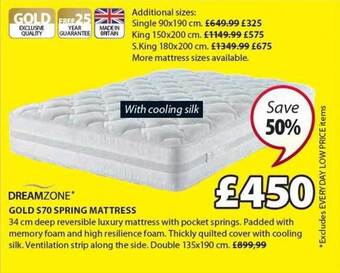 JYSK Dreamzone gold s70 spring mattress offer