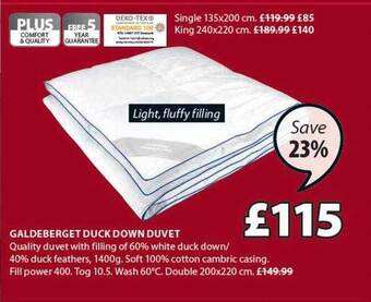 JYSK Galdeberget duck down duvet offer