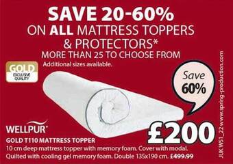 JYSK Wellpur gold t110 mattress topper offer