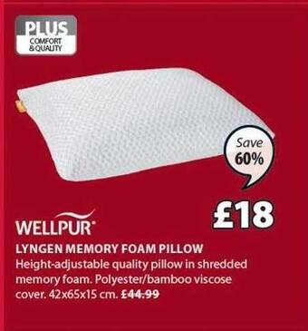 JYSK Wellpur lyngen memory foam pillow offer