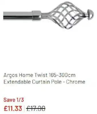 Argos home twist 165-300cm extendable curtain pole-chrome