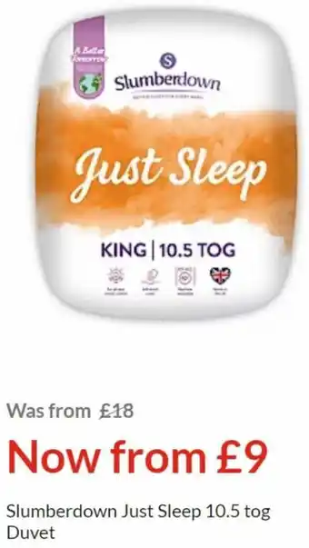 Asda Slumberdown just sleep 10.5 tog duvet offer
