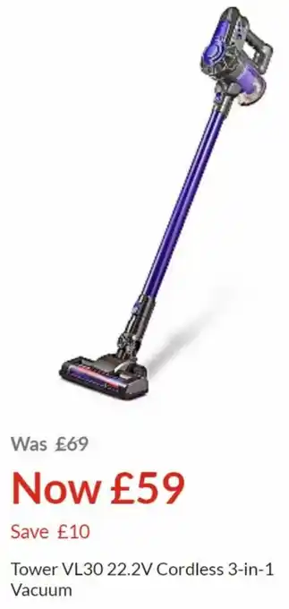 Asda Tower VL30 22.2V cordless 3-in-1 vacuum offer
