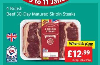 Lidl 4 british beef 30-day matured sirloin steaks offer