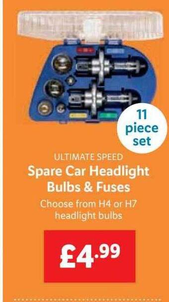 Lidl Ultimate speed spare car headlight bulbs & fuses offer