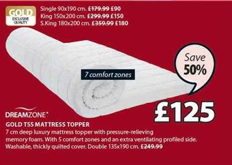 JYSK Dreamzone gold t55 mattress topper offer