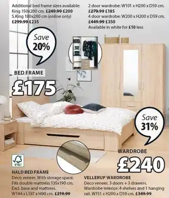 JYSK Hald bed frame, vellerup wardrobe offer