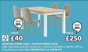 JYSK Markskel dining table + bistrup dining chair offer