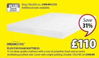 JYSK Dreamzone plus f30 foam mattress offer