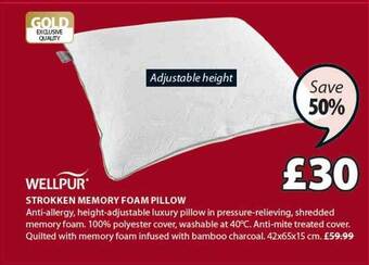 JYSK Wellpur strokken memory foam pillow offer