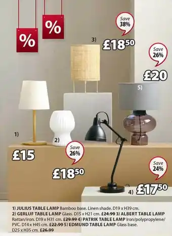 JYSK Julius table lamp, gerluf table lamp, albert table lamp, patrik table lamp, edmund table lamp offer